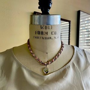 Heart Necklace - Silver and Pink Leather